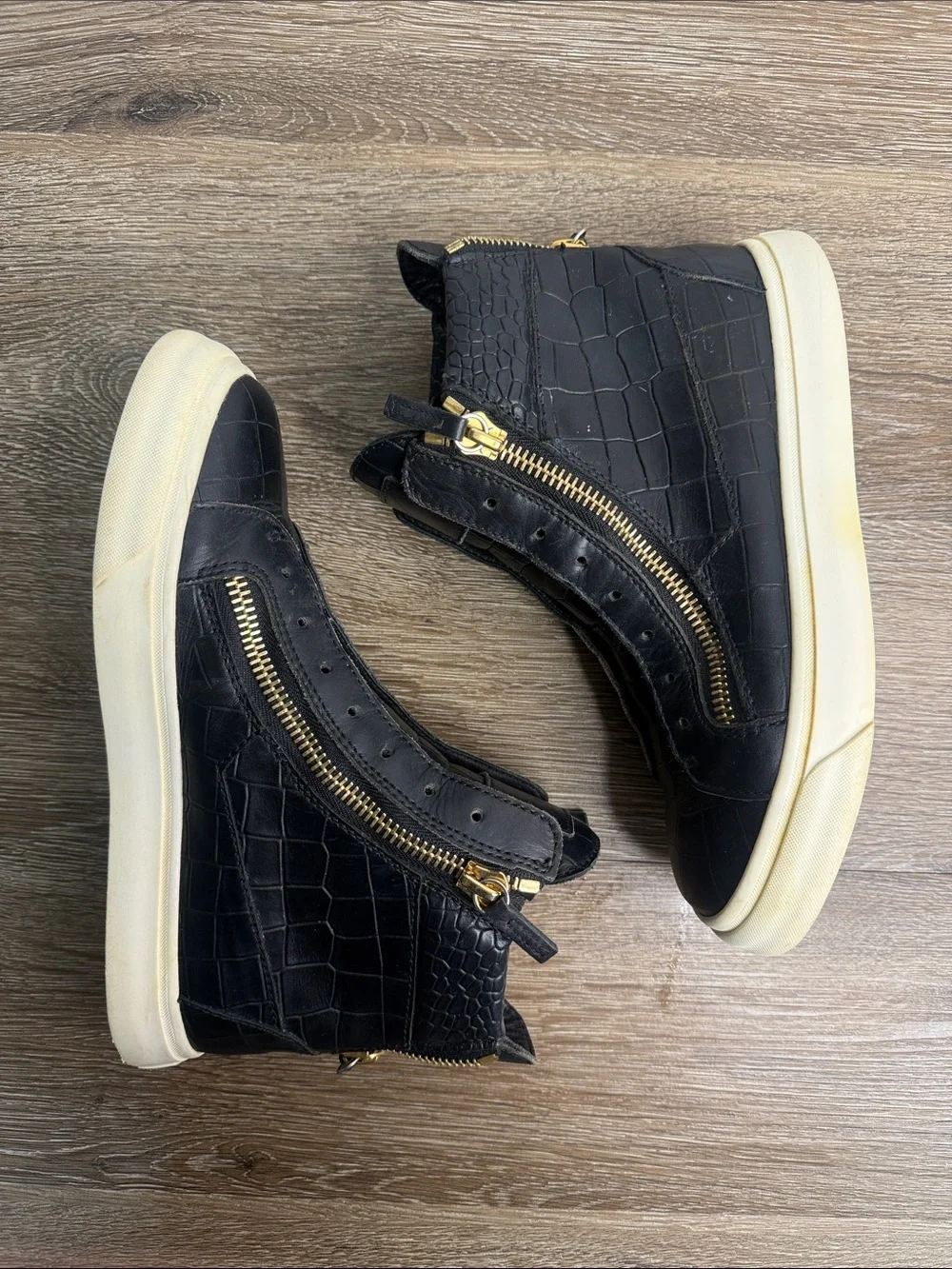 Giuseppe Zanotti Black Croc Embossed High Top Sneakers Gold Zip Italy EU 38 - Picture 5 of 11